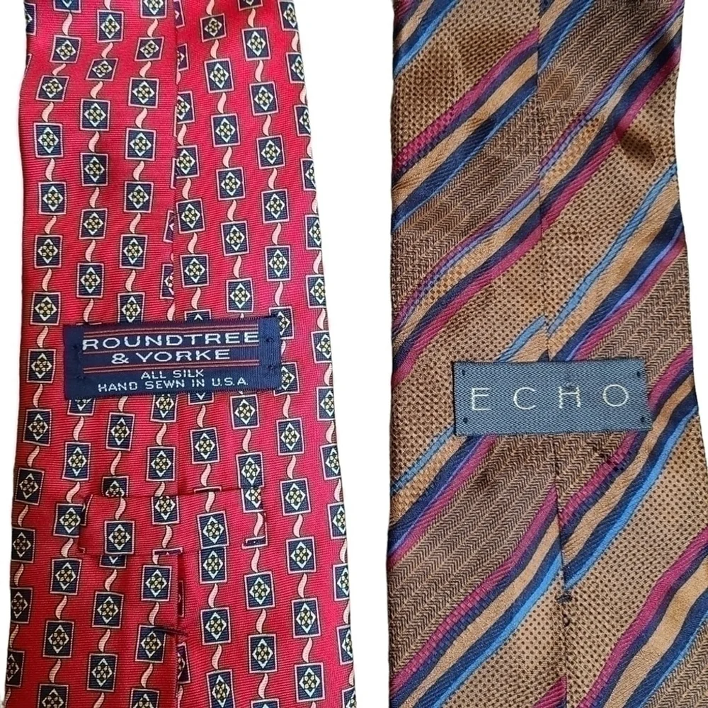 Roundtree and Yorke Red Patterned Silk Tie and Echo Brown Striped Silk Tie